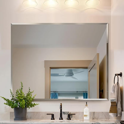 Frameless Beveled Edge Bathroom Mirror 36x24 Inch Rectangle Wall Mirror - Image 8