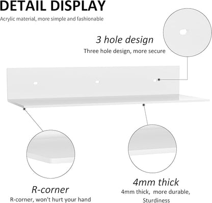 2 Pack White Acrylic Floating Shelves 15 Inches, Wall Hanging Bathroom Shelves - Image 4