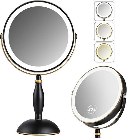 Lighted Makeup Mirror, 20x Magnifying Rechargeable Double Side Vanity Mirror by DASLAVA-BrightYourLife