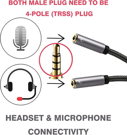 DUKABEL Long Headphone Splitter Shielded 4-Pole TRRS 3.5 Y Splitter Cable 2-Way - Image 3