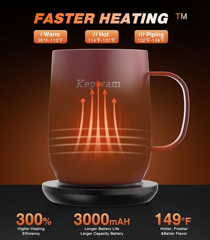 Kepwam Self Heating Coffee Mug T2, 16oz Smart Heated Coffee Mug, 150 Min - Image 2