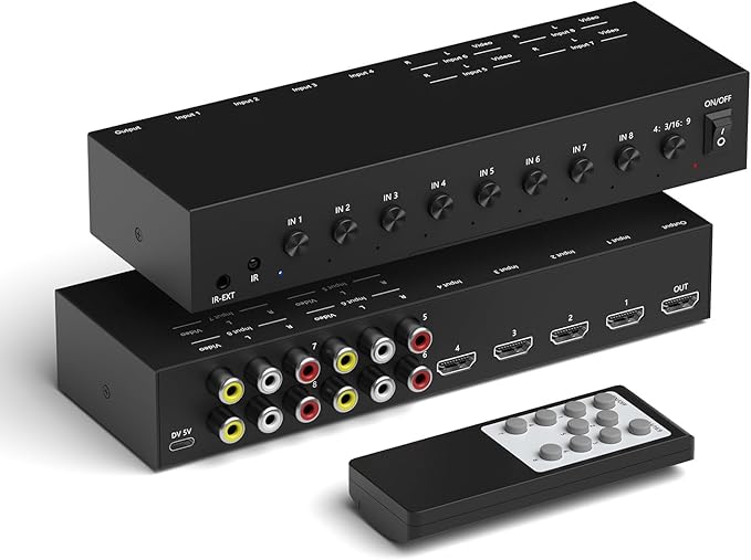 ZUZONG 4 AV to HDMI Converter + 4 HDMI2.0 Switcher 4 Way RCA Composite to HDMI by ZUZONG