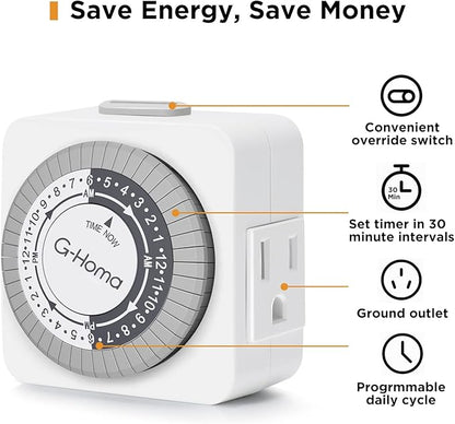 G-Homa Timers for Electrical Outlets, 24 Hour Indoor Plug-in Mechanical Timer - Image 2