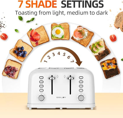 White Toaster 4 Slice, Dual Independent Controls, Extra Wide Slot Toasters - Image 4