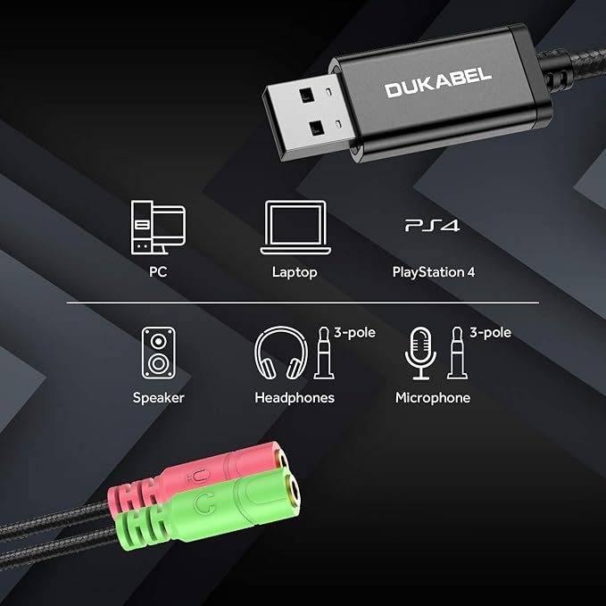 Long USB Audio Adapter, DuKabel USB to 3.5mm Jack TRS AUX Adapter - Image 3