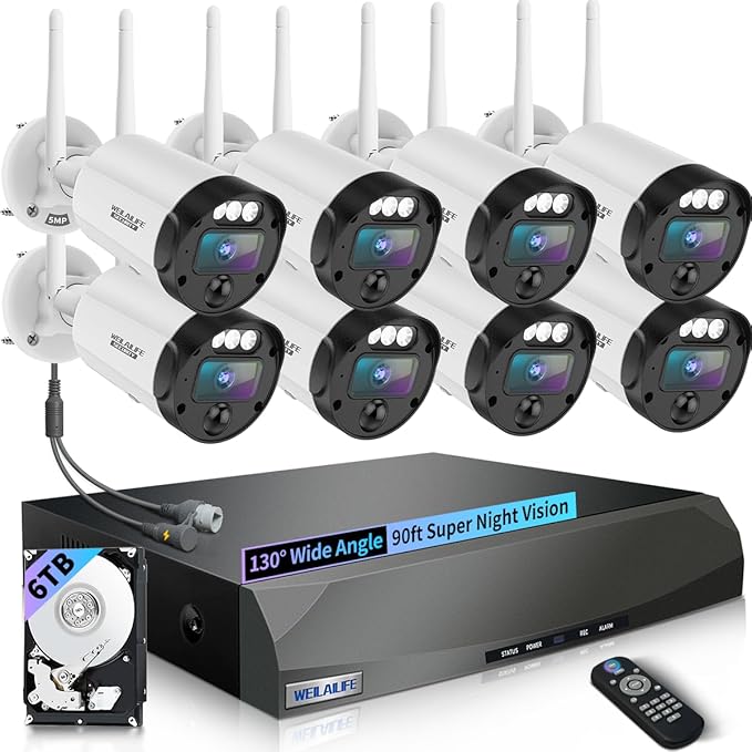 【90ft Super Night Vision】 5MP Outdoor Wireless Security Camera System, Wireless by WEILAILIFE