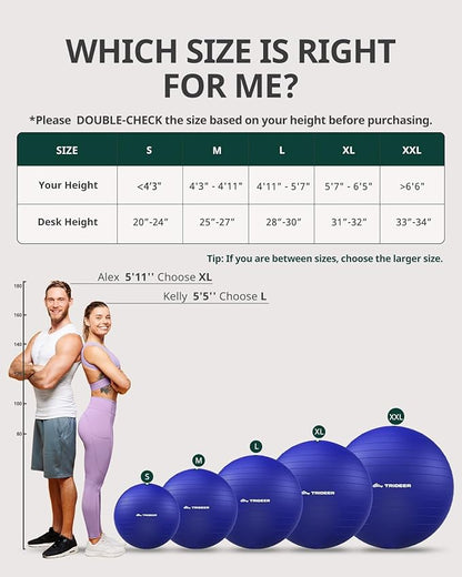 Trideer Exercise Ball for Yoga, Pilates & Fitness – Stability Ball Equipment - Image 7