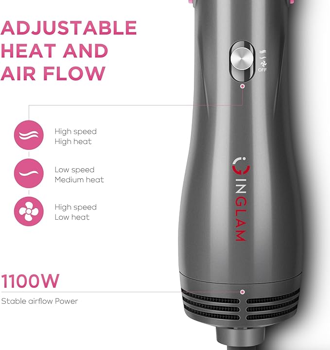 IG INGLAM 4 in 1 Hot Air Brush, Negative Ion Detachable Hair Styler & Volumizer - Image 6