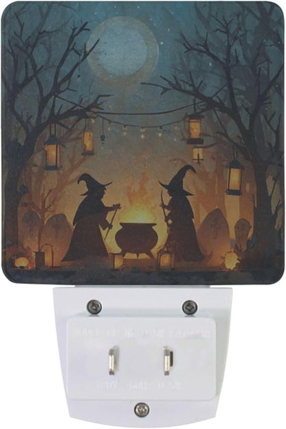 Pigsaly Led Night Light Halloween Witches Cauldron Tombstones Bare Trees Night - Image 2