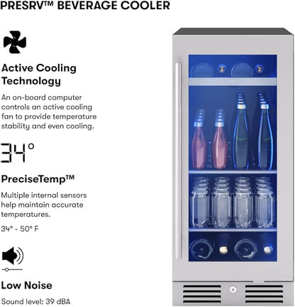 Zephyr Presrv 15" Slim Wine Fridge & Beverage Refrigerator Single Zone Under - Image 2