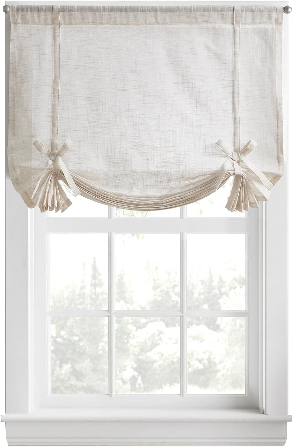 DKNY Balloon Shade Tie Up Curtain - Linen Beige 42" x 63" Light-Filtering Rod Pocket Window Panel with Fabric Tie Bows - 1 Piece | Tie Up, Light-Filtering Rod Pocket, Fabric Tie Bows