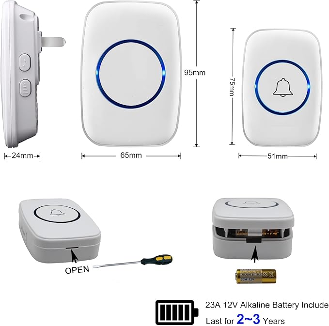 Wireless Doorbell, Waterproof Door Bell Kit, Distinguish front and rear doors - Image 6