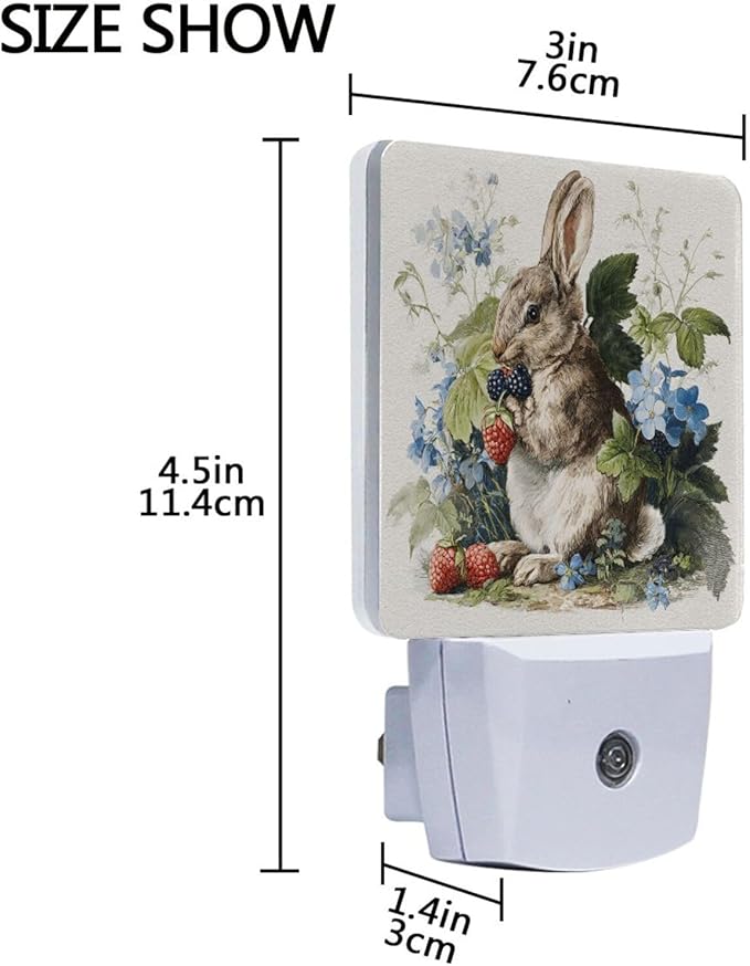 Pigsaly Led Night Light Watercolor Rabbit Strawberries Night Light Plug in Wall - Image 3