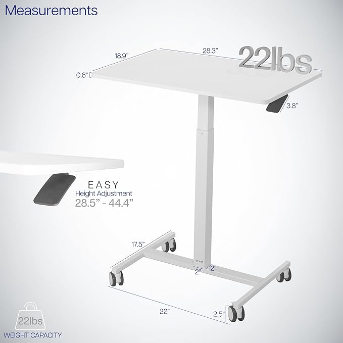 VIVO Mobile 28 inch Standing Laptop Cart, Height Adjustable Small Rolling Desk - Image 3