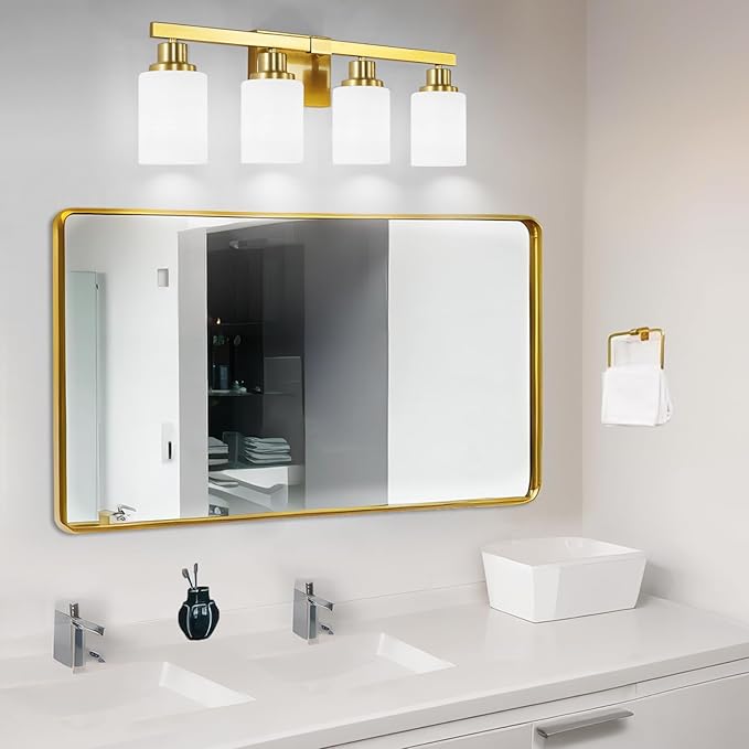 DIKAIDA 4-Light Gold Vanity Light, Modern Gold Bathroom Light Fixtures Over - Image 2