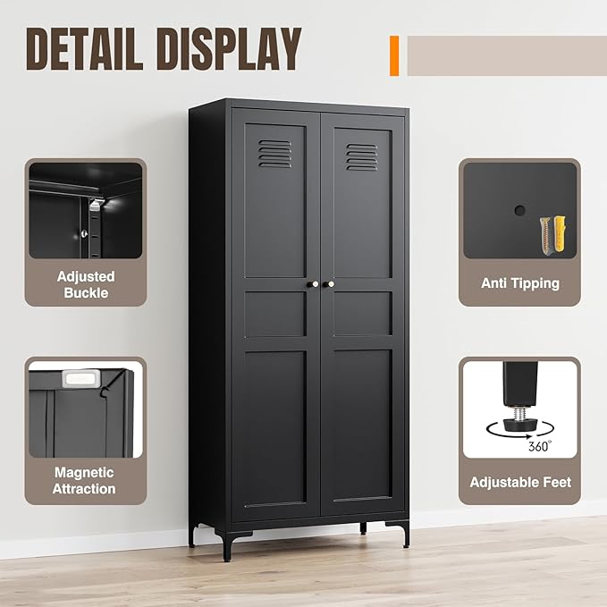 Yizosh Metal Pantry Cabinet, Tall Kitchen Pantry Storage Cabinet - Image 4