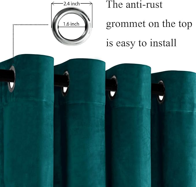 JIUZHEN Teal Velvet Curtains 96 inches - Image 2