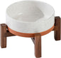 Ceramic 5.1inch Raised Dog and Cat Bowl Set, 2 Heights Elevated Wooden Stand by Havniva