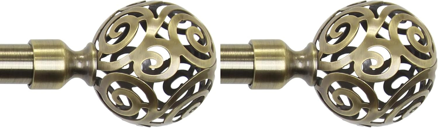 CHICOLOGY 3/4 to 1 inch Diameter Pole for Drapes Finials, Window Decor Elegant Finished, Bronze, Nickel & Black Curtain Rods, 48 to 86 inches, Antique Brass-Clare (Pack of 2)