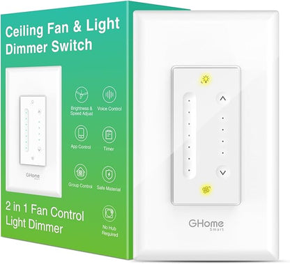 GHome Smart Dimmer Switch with 4-Speed Ceiling Fan Control, Ceiling Fan and by GhomeSmart