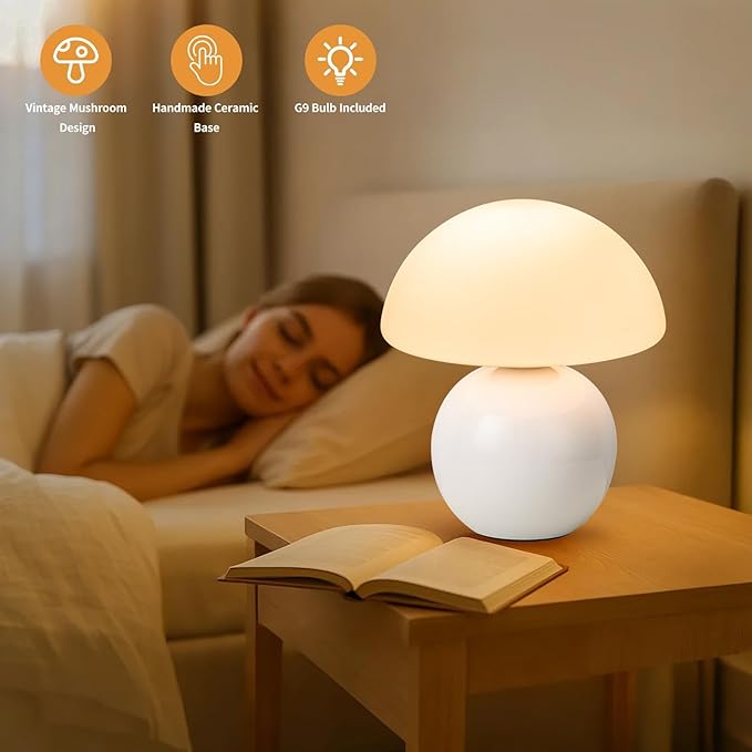 Mushroom Table Lamp, Ceramic Base - Image 2
