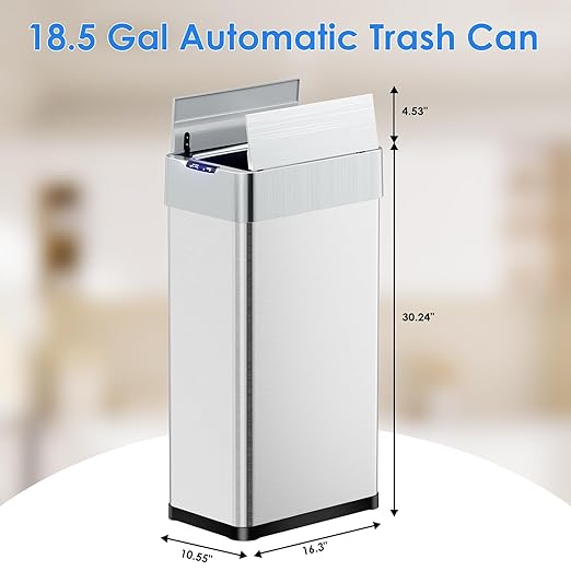 TLSUNNY 18.5 Gallon Automatic Trash Can, Stainless Steel Motion Sensor Garbage - Image 3