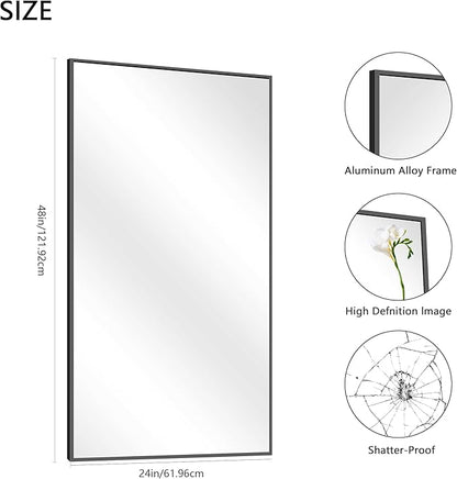 48x24In Black Bathroom Mirror for Wall, Rectangle Mirrors - Image 5