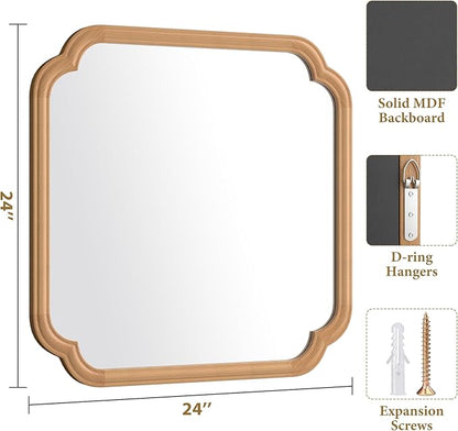 Ferytane Square Natural Wood Mirror 24X24 Inch, Wood Mirror - Image 6