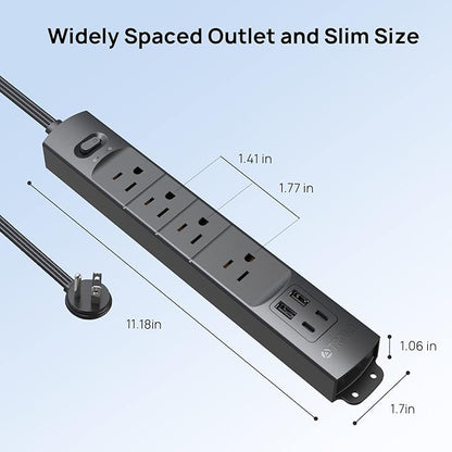 TROND Flat Plug Power Strip USB-10ft Flat Extension Cord Surge Protector Wall - Image 7