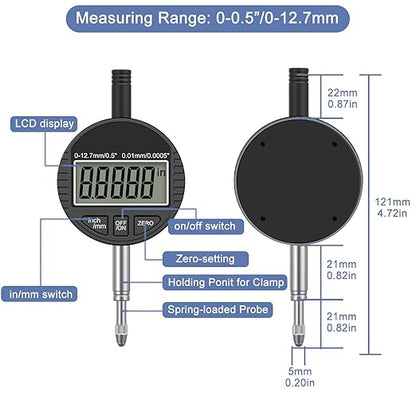 HDLNKAK Electronic Digital Dial Indicator Gauge 0-12.7mm/0.5” Inch/Metric - Image 6