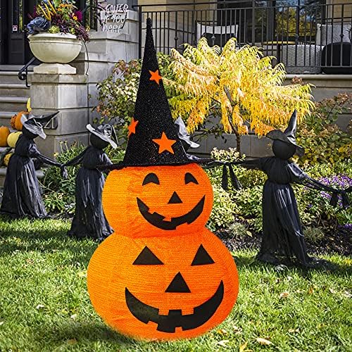 FUNPENY 3FT Halloween Collapsible Pumpkin Decorations, Pre-Lit Light Up 50 LE...