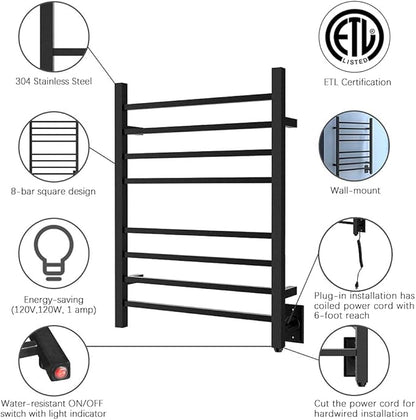 HEATGENE Towel Warmer, Heated Towel Warmer Rack, Wall-Mounted Hardwired/Plug-in - Image 3