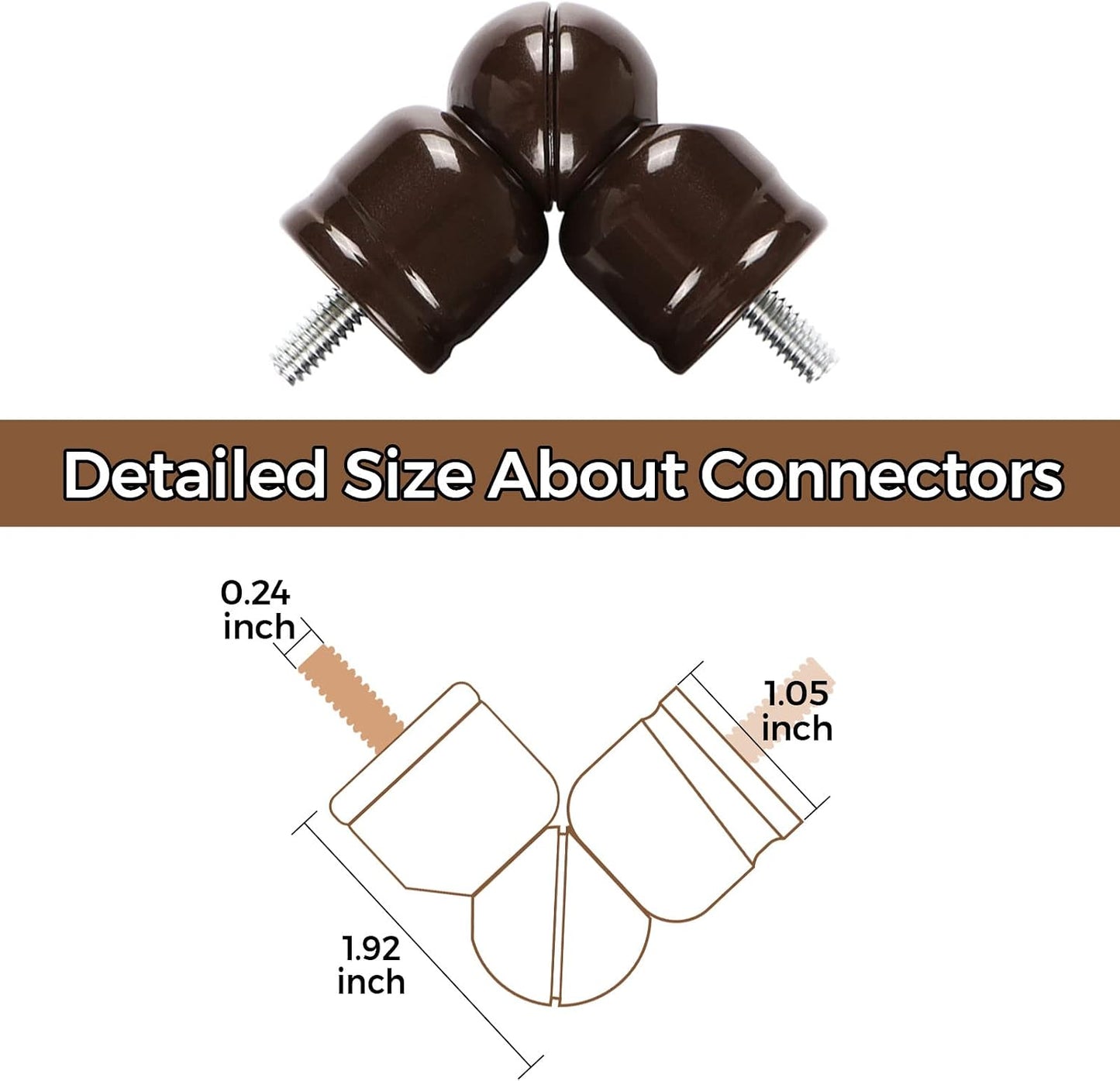 Corner Connector 2 Pack for 1" and 7/8" Diameter Rod, Bronze | Durable Metal Material, 360° Rotatable Elbow Connectors, Fit for Corner and Bay Window Curtain Rods
