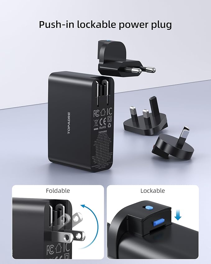 100W USB C Travel Charger, 4-Ports Foldable Travel Adapter Plug Converter - Image 6