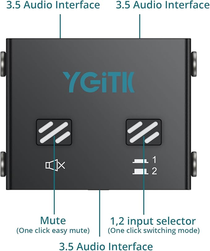 YGITK 3.5mm Audio Switch Bi-Directional, 2-in-1 & 1-in-2 Stereo Audio Switcher - Image 2