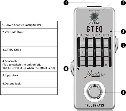 Rowin Guitar Equalize Effect Pedal EQ Add or Take Away Specific Bands Tune - Image 2