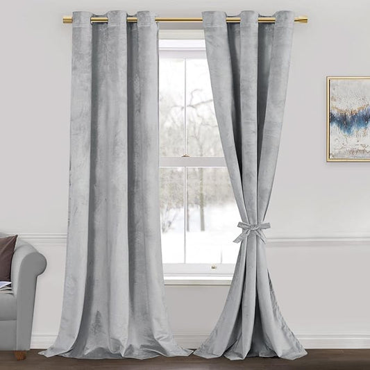 JIUZHEN Soft Silver Grey Velvet Curtains 84 inch Long, Room Darkening Smooth by JIUZHEN