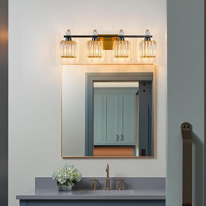FDPBY Vanity Lights 4-Light Modern Crystal Vanity Light Black Gold Bathroom - Image 7