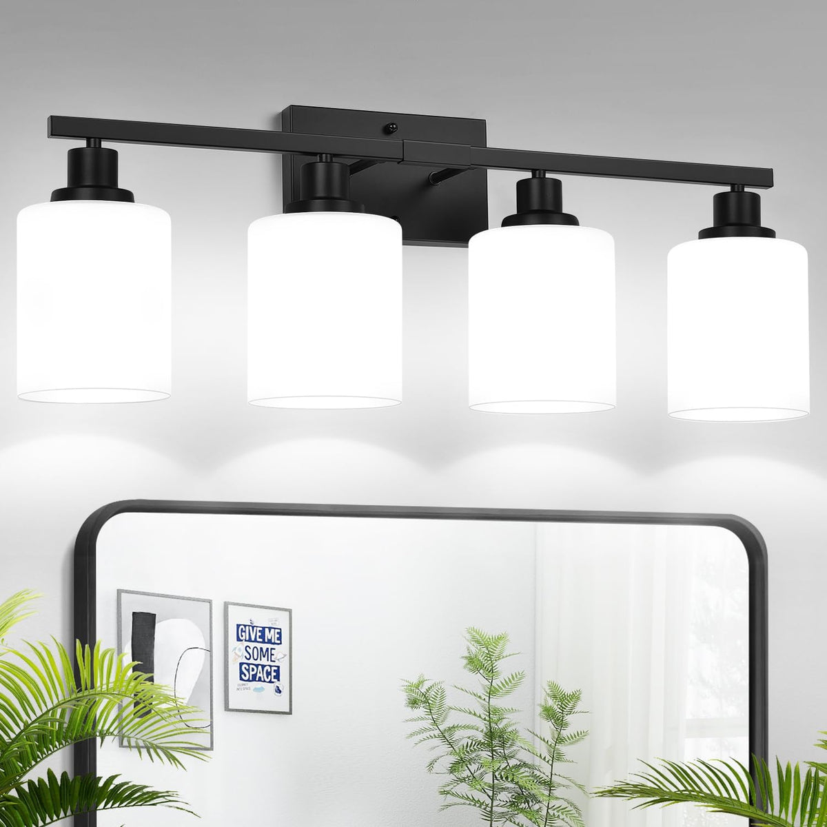 MOKATNG 4-Light Bathroom Light Fixtures, Vanity Light with Milky White Shades...