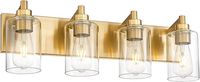 METWET 4-Light Bathroom Light Fixtures, Brushed Gold Vanity Light by Metwet