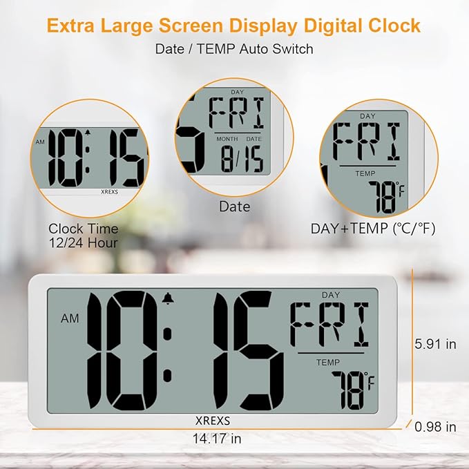 Large Digital Wall Clock, Electronic Alarm Clocks - Image 3