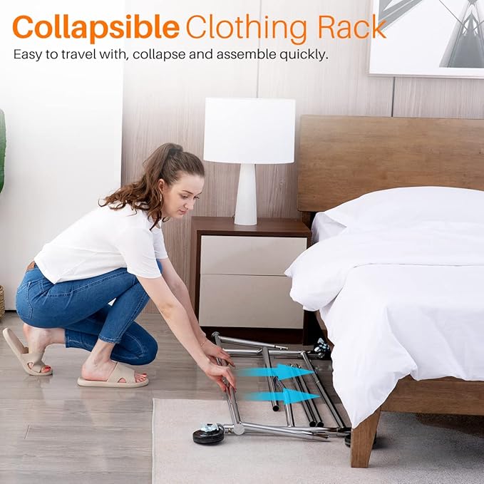 HOKEEPER Clothes Rack with Lockable Wheels Height Adjustable Clothing Rack - Image 7