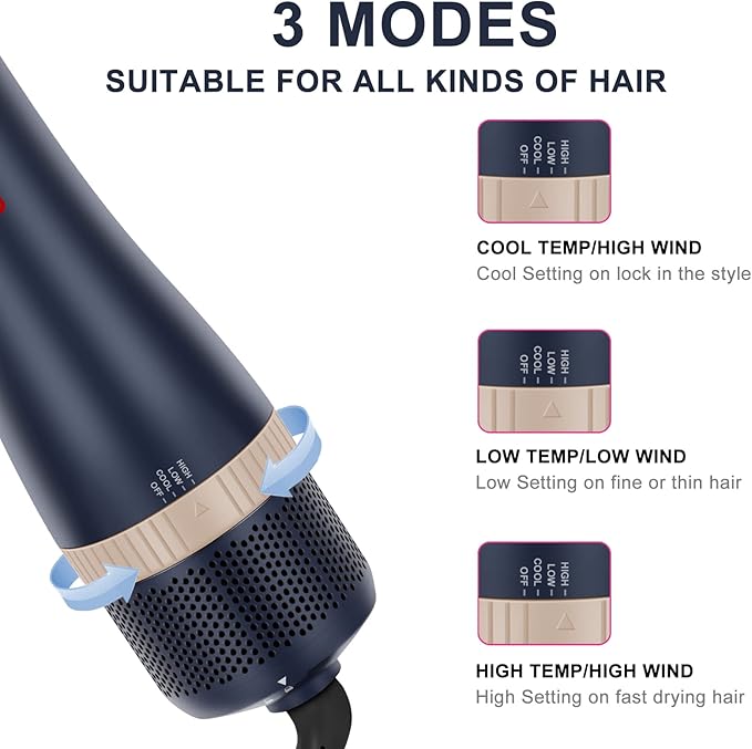 Hair Dryer Brush Set, IG INGLAM 4 in 1 Blowout Brush, Negative Ion Detachable - Image 4