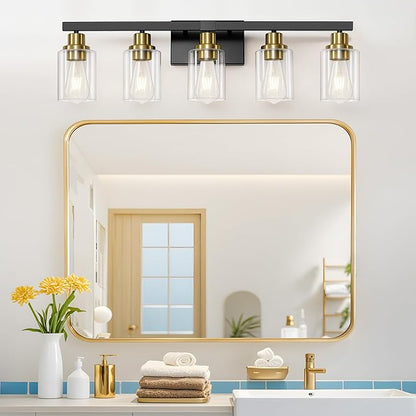 DIKAIDA 5-Light Black and Gold Bathroom Vanity Light, Bathroom Light Fixtures - Image 2