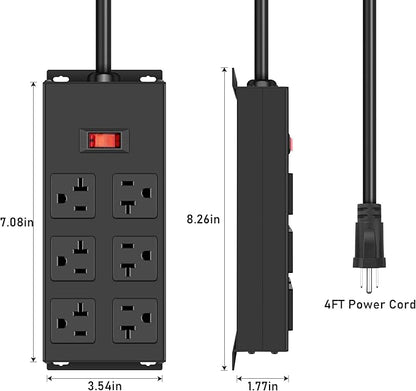 JUNNUJ Heavy Duty 20 Amp Power Strip, Garage 6 Outlets Metal 12 Gauge Surge - Image 2