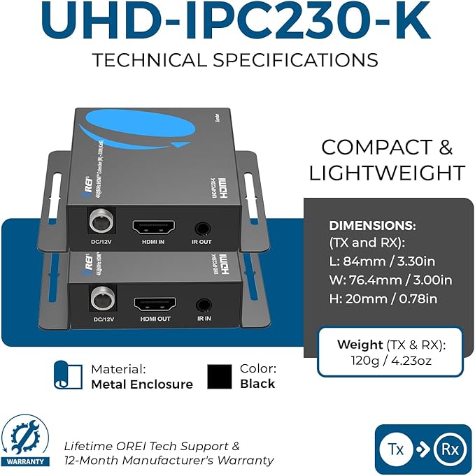 OREI HDMI Over Ethernet Extender via CAT6/7-4K@60Hz Up to 230 ft – HDMI 2.0 & - Image 5