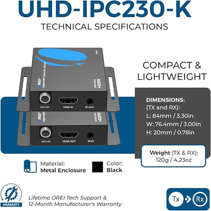 OREI HDMI Over Ethernet Extender via CAT6/7-4K@60Hz Up to 230 ft – HDMI 2.0 & - Image 5