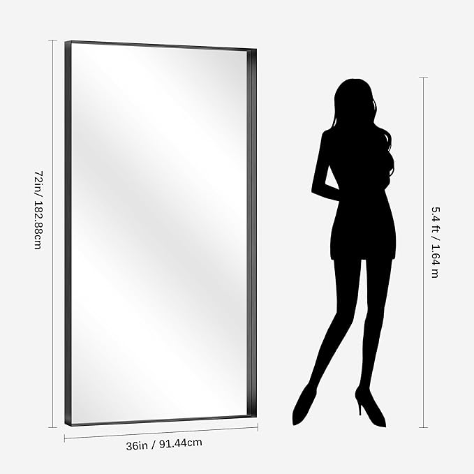 CIRCUMI Black Bathroom Mirror, Brushed Finish, Tempered Glass, Large Mirror - Image 7