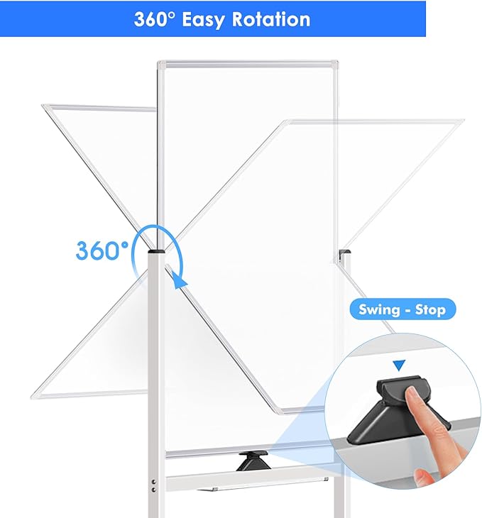 Magnetic Mobile White Board, 48 x 24 Double Sided Dry Erase Board Rolling - Image 4