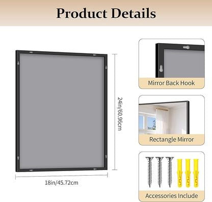 Black Bathroom Mirror for Wall, 18x24 Inch Rectangle Mirror - Image 6